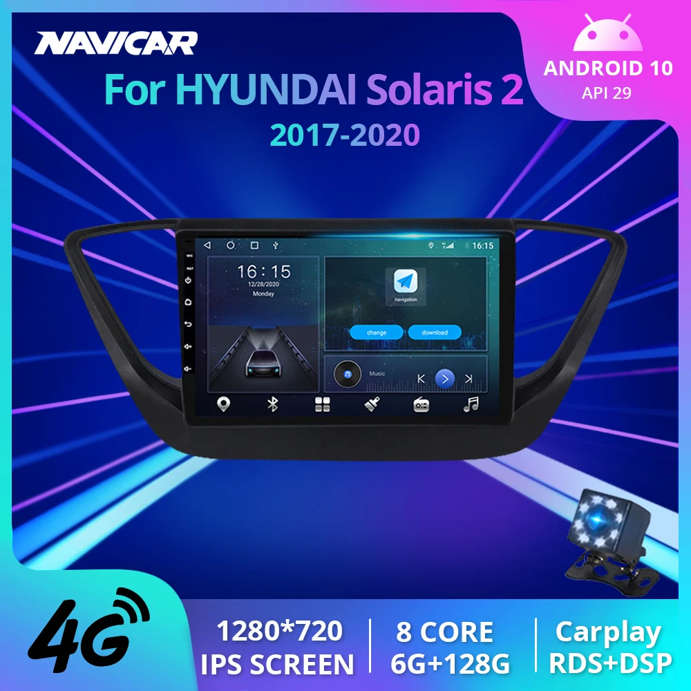 

Автомагнитола 2DIN, Android 10, для HYUNDAI Solaris 2 Verna Accent 2017-2020, GPS-навигация, автомобильный радиоприемник, Bluetooth-плеер, стерео, IGO