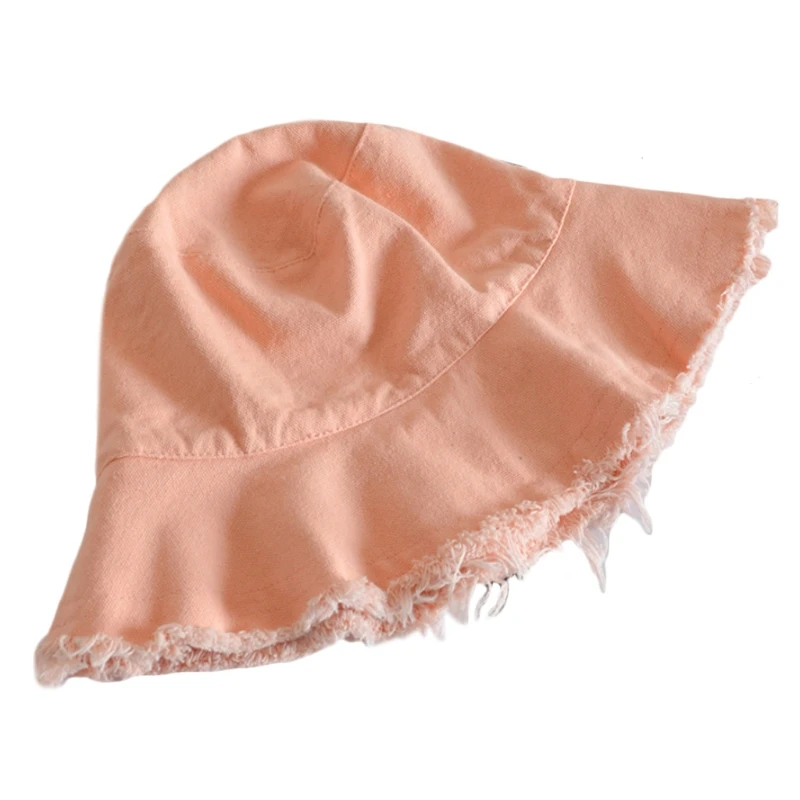 

Women Men Vintage Distressed Frayed Washed Bucket Hat Wide Brim Sun Protection Solid Color Outdoor Casual Foldable Cotton A2UA