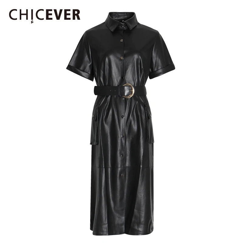 Женское платье из искусственной кожи CHICEVER осеннее с отложным воротником и