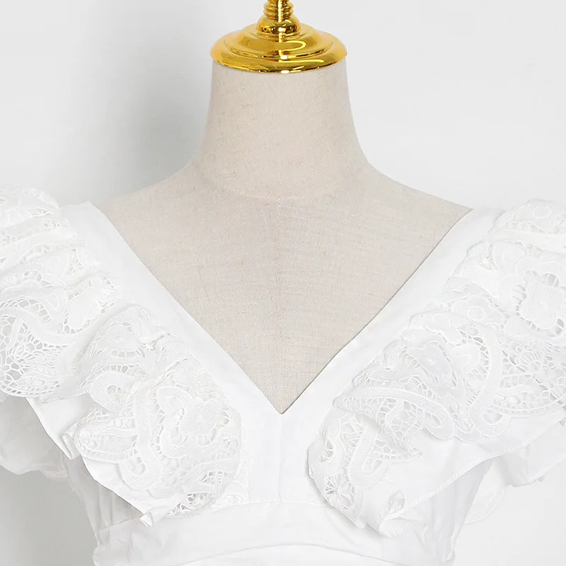 

New HIGH STREET Fashion 2021 Summer Designer Runway Dress Women's V-Neck Butterfly Sleeve Lace Long Dress