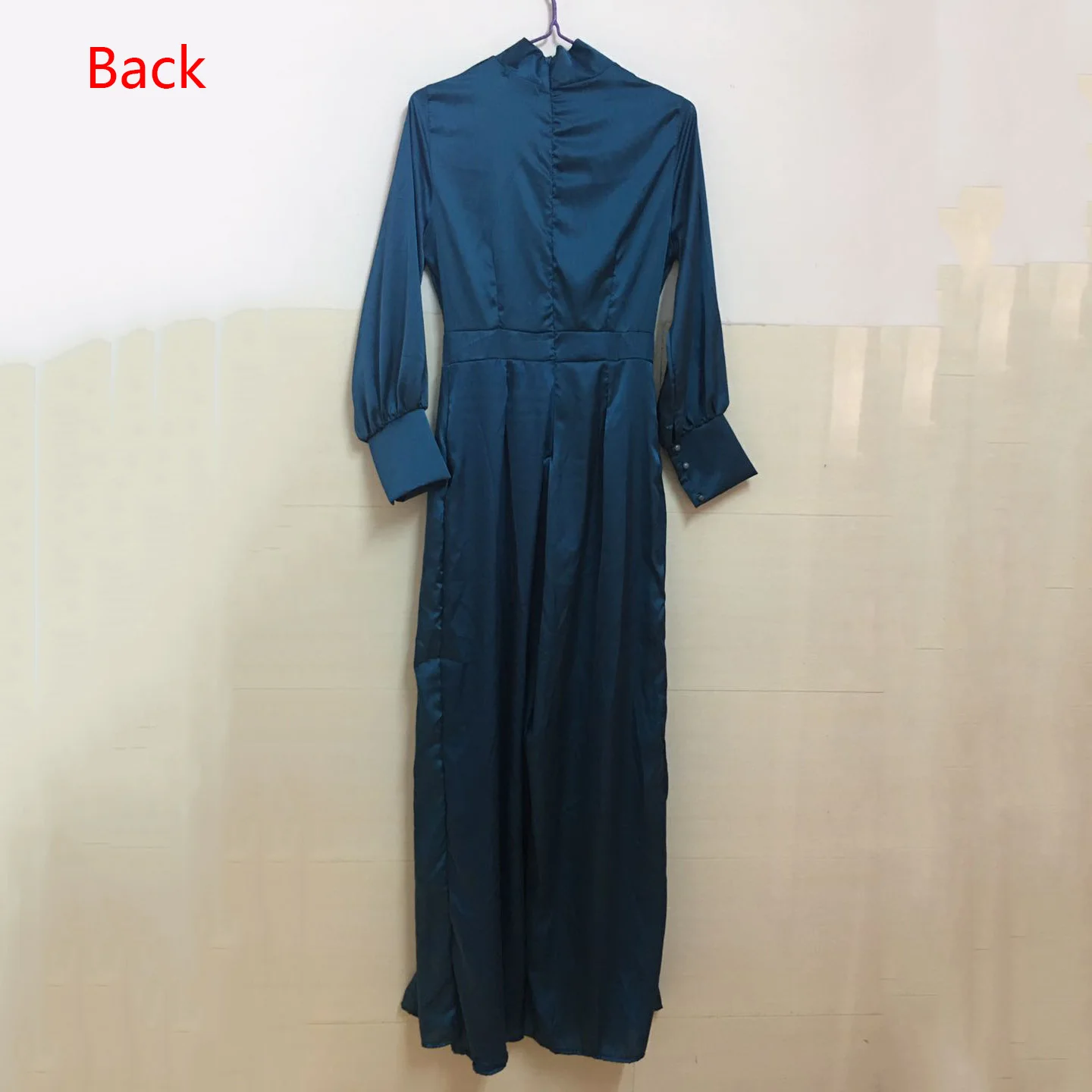 Elegant Jumpsuits Vintage Women Blue Satin Long Sleeve High Waist Plain Wide Leg Overalls Luxury Office Work OL Jumpsuit Rompers
