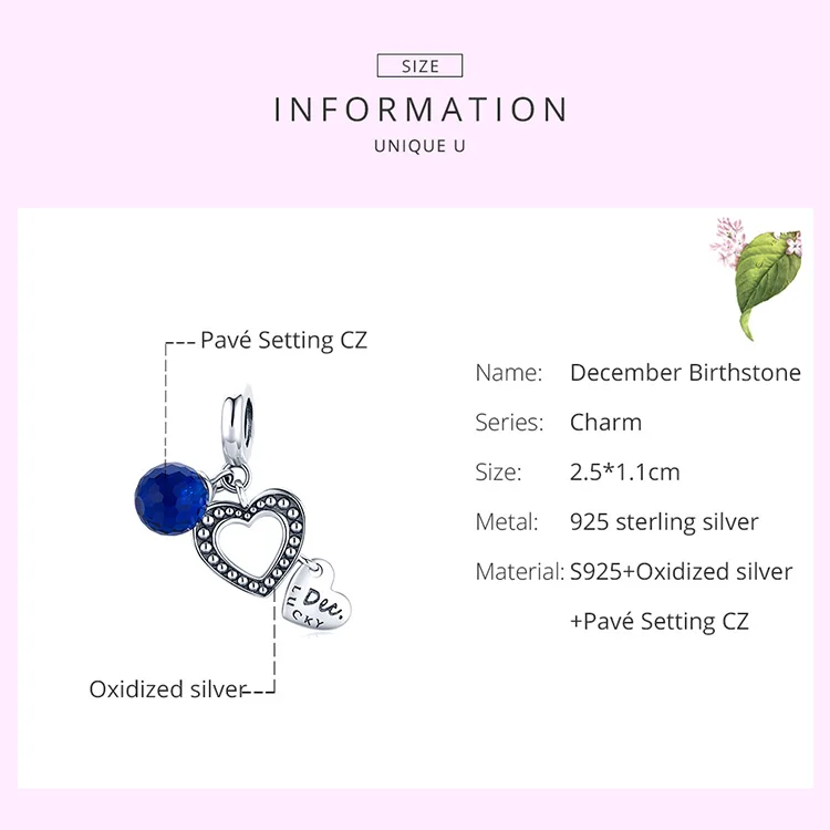 WOSTU 925 стерлингового серебра декабря амулеты из камней CZ кулон бисера подходят к