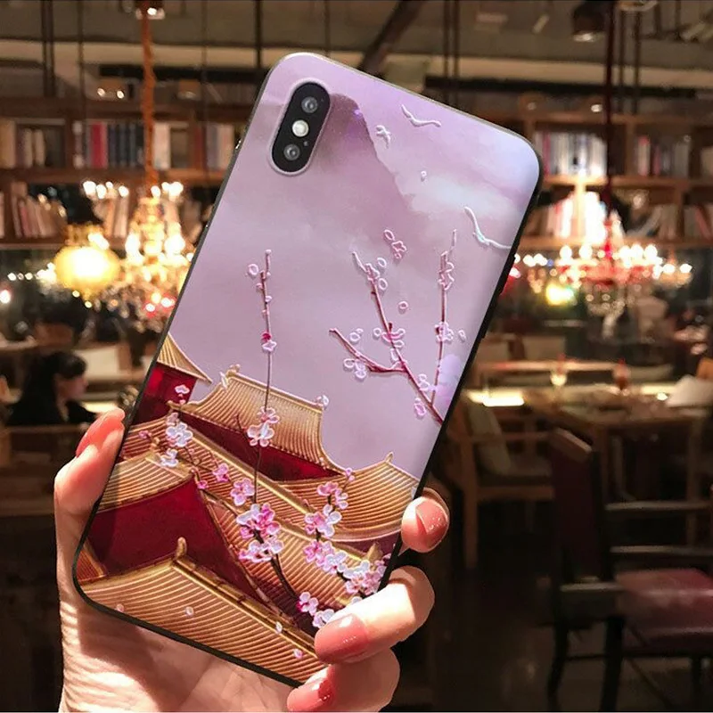 Чехол для телефона с 3D тиснением в китайском стиле iphone 11 12pro Max X XS XR 6 7 8 Plus мягкая