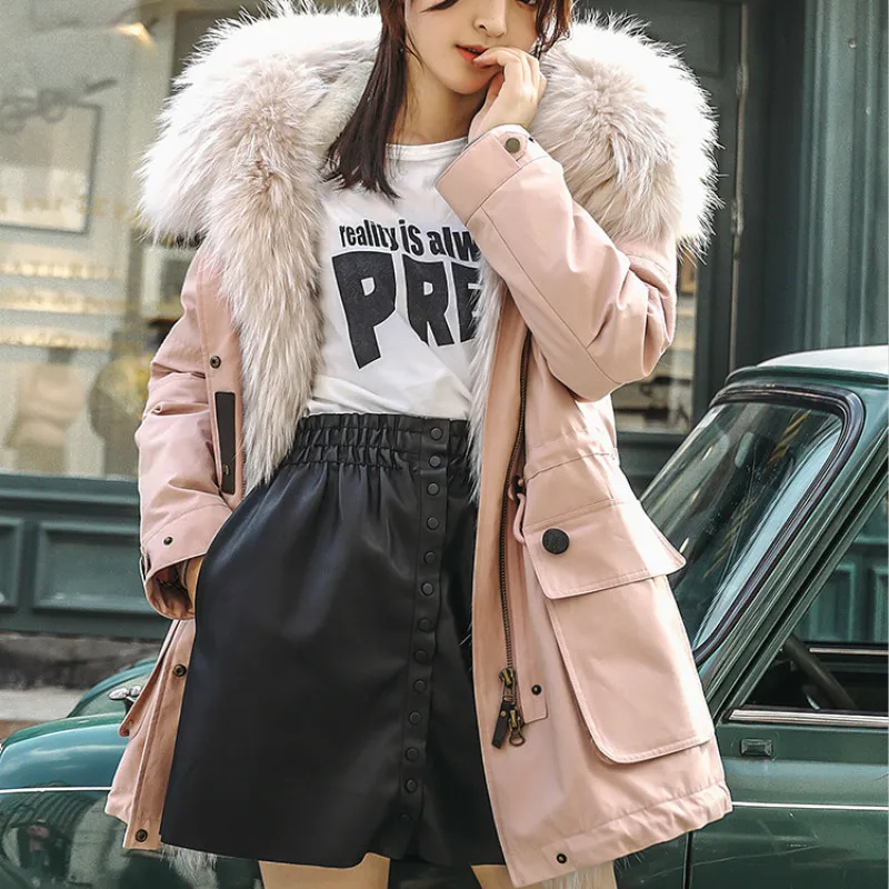 Зимнее пальто женская парка из натурального меха Женская длинная куртка Женское