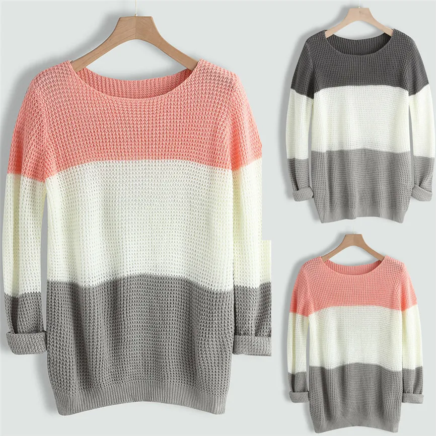 Женский свитер большого размера Повседневный вязаный с круглым вырезом женские