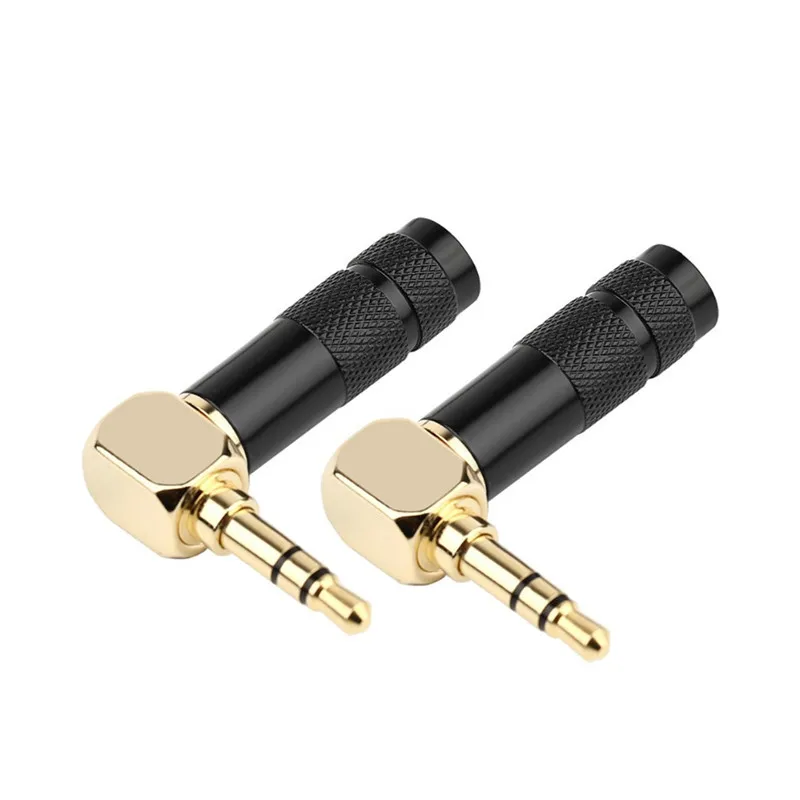 Jack 3.5 mm 90 Degree 1/8" 3 Poles Earphone Plug Audio Adapter Right Angle Gold Plated Solder Black Silver 3.5mm Wire Connectors