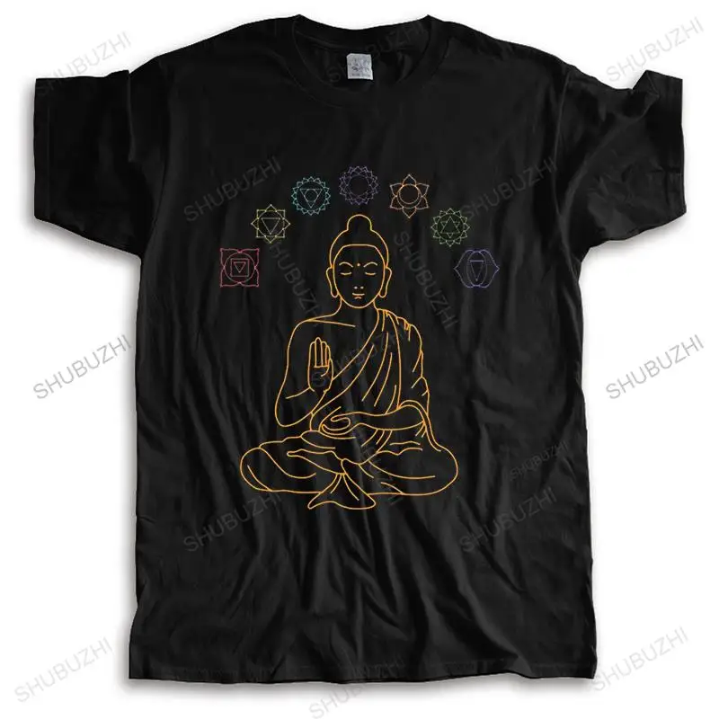 

Seven Chakras Meditating Buddha T Shirt Men Pure Cotton Fashion T-shirt O-neck Short Sleeved Buddhism Mandala Tee Top Appare