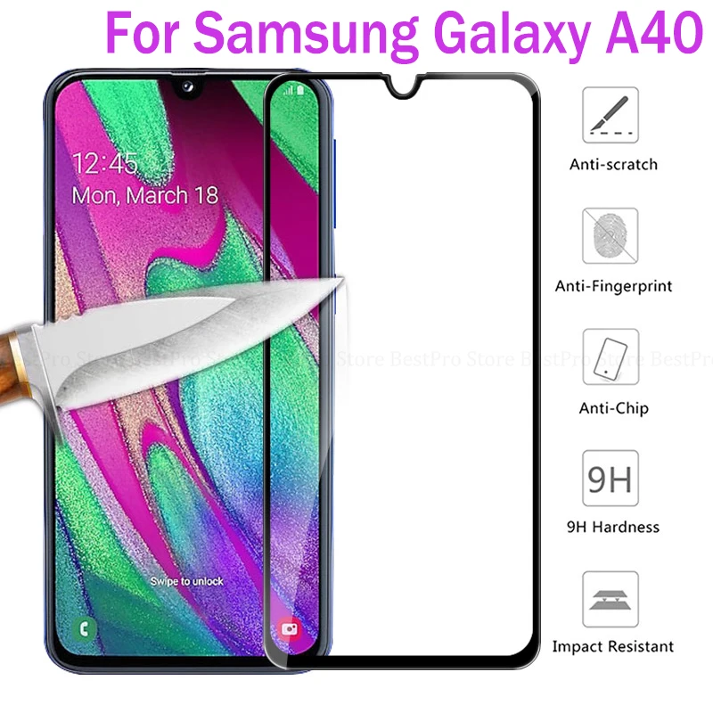 Закаленное стекло с полным покрытием для Samsung Galaxy A40 защита экрана закаленное a40 a