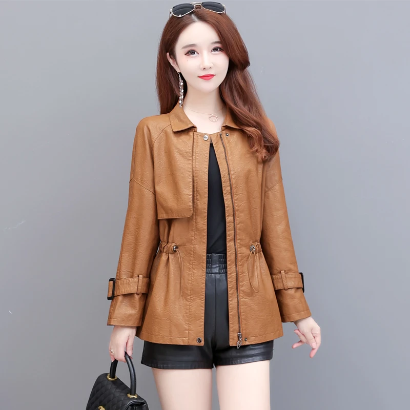 

Женская кожаная куртка из ПУ кожи, верхняя одежда для женщин, мотоциклетное пальто для осени и зимы, 2023