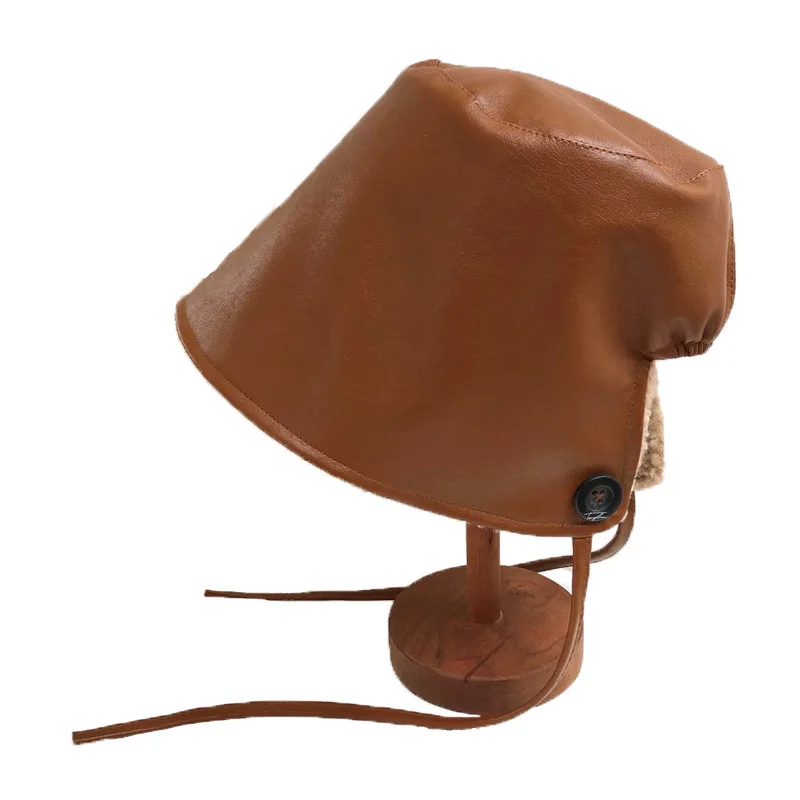 Spring Autumn Bucket Hat Faux Leather Bucket Hats PU Bucket Cap Fisherman Caps
