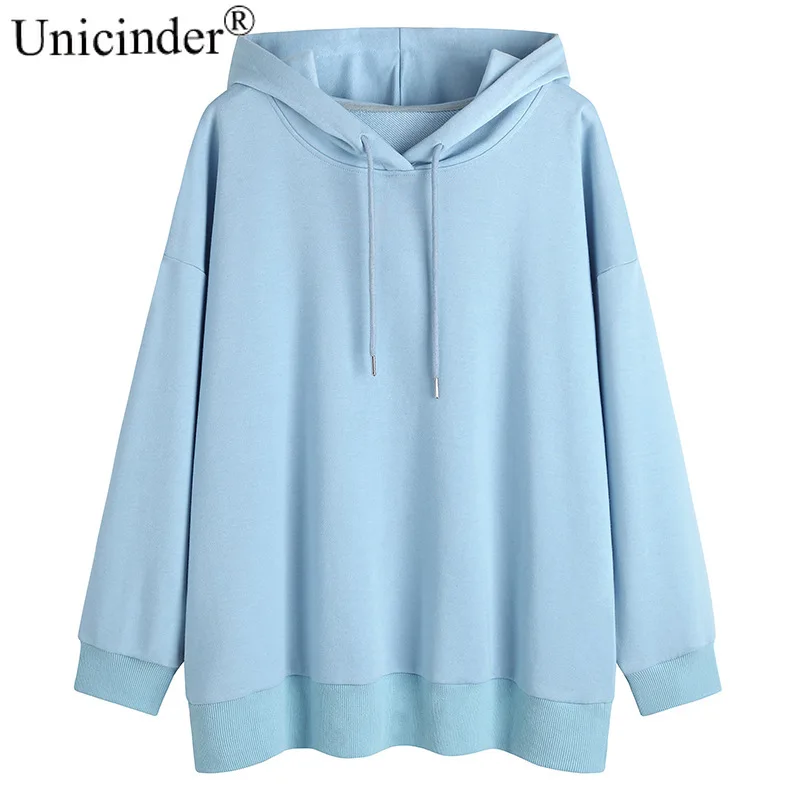

Unicinder 2021 Spring Lazy Wind Fat Mm Big Size Women's Candy Color Loose Hooded Long-sleeved Headcoat# 61129