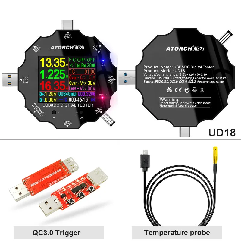 add QC NTC DC5.5 USB3.0 Тип-C тестер 6-Bit Высокая точность цифровой PD3.0 Вольтметр Амперметр Дисплей power bank метр для е-тестовая прикладная программа - Цвет: add QC NTC