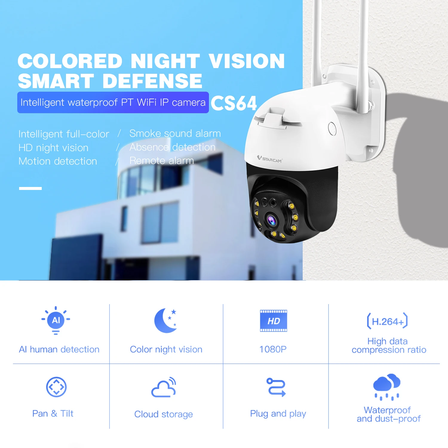 

Vstarcam 3MP Wifi IP-камера купольная AI камера безопасности P2P PTZ беспроводная 2-сторонняя аудиосвязь наружная водонепроницаемая ик цветная ночная п...