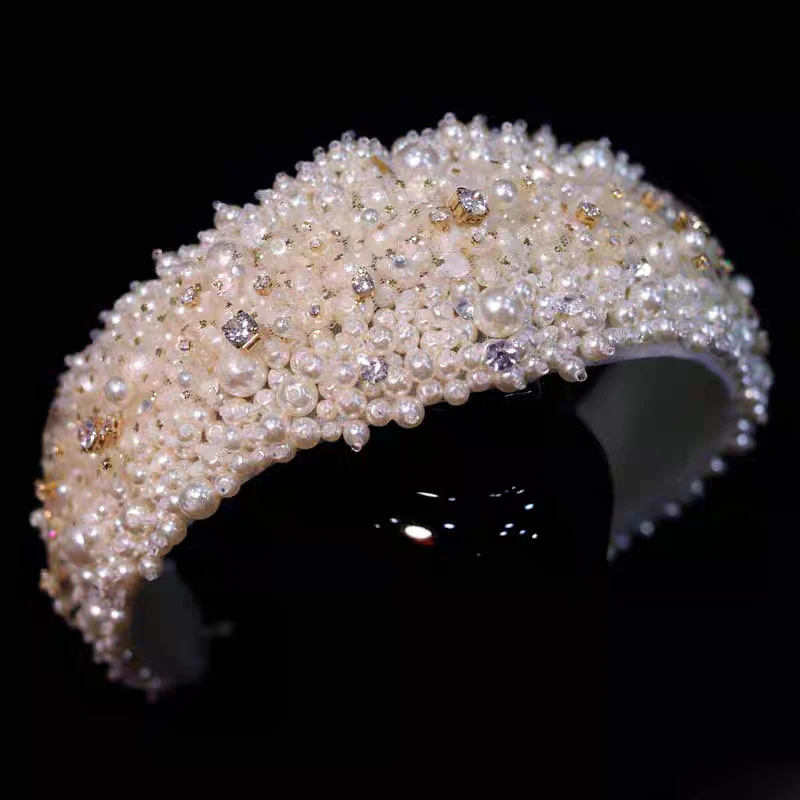 

Gorgeous Pearls Brides Tiara Crowns Headpieces Crystal Handmade Princess Wedding Headbands Bridal Hair Accessory