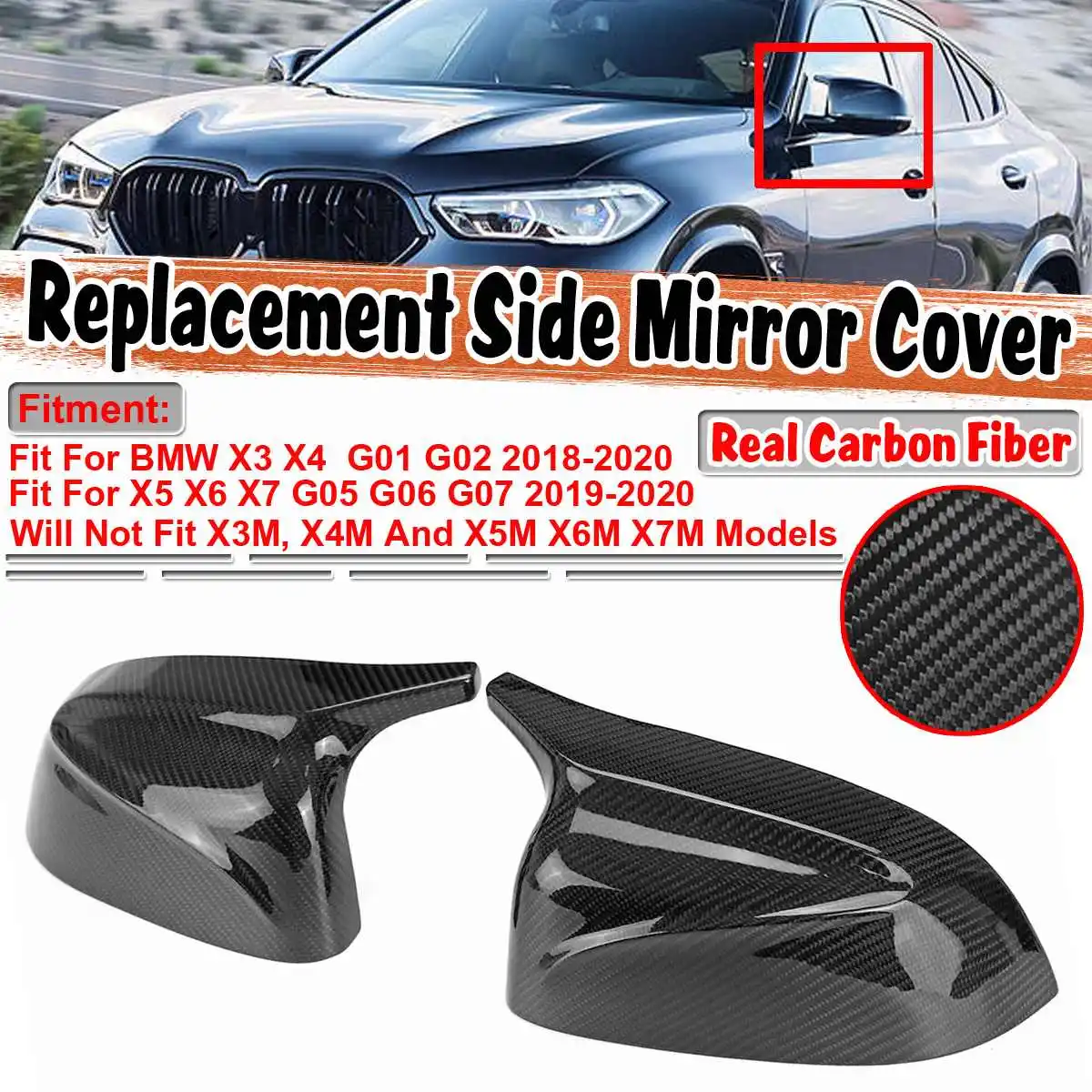 Крышка зеркала заднего вида для BMW X3 X4 G01 G02 2018-2020 X5 X6 X7 G05 G06 G07 2019-2020 из углеродного