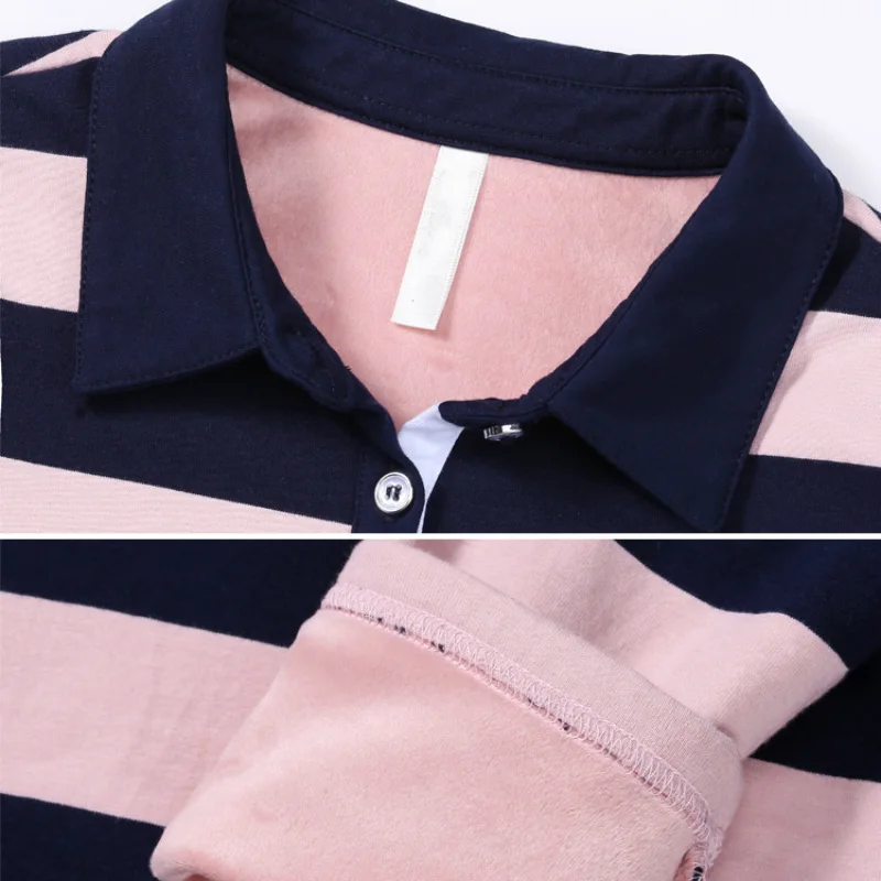 Ruoru зимняя полосатая плотная рубашка поло женская хлопковая модная тонкая с