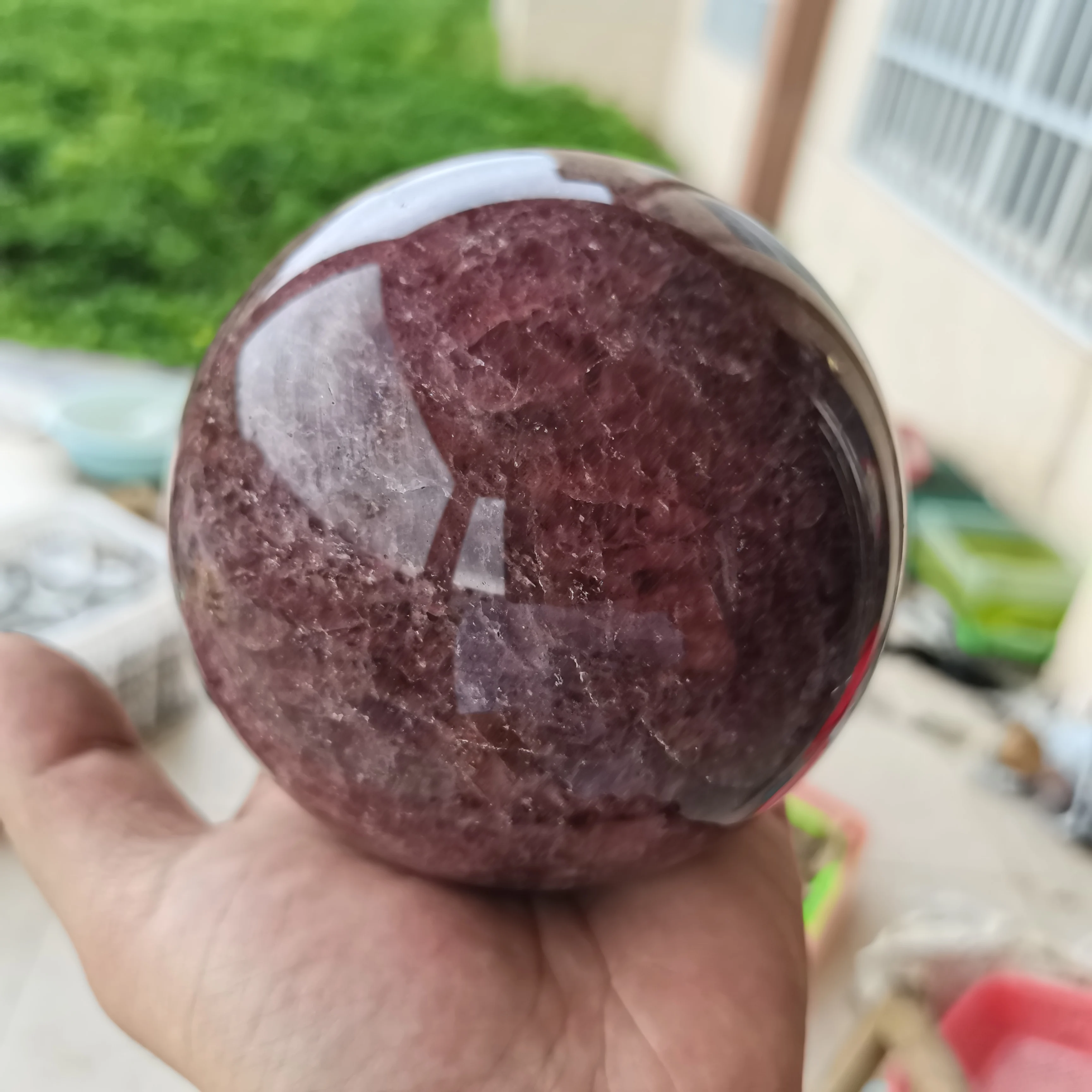 

80mm AAA+100% natural rare strawberry quartz crystal ball home decoration natural stone cutting polishing 1pc