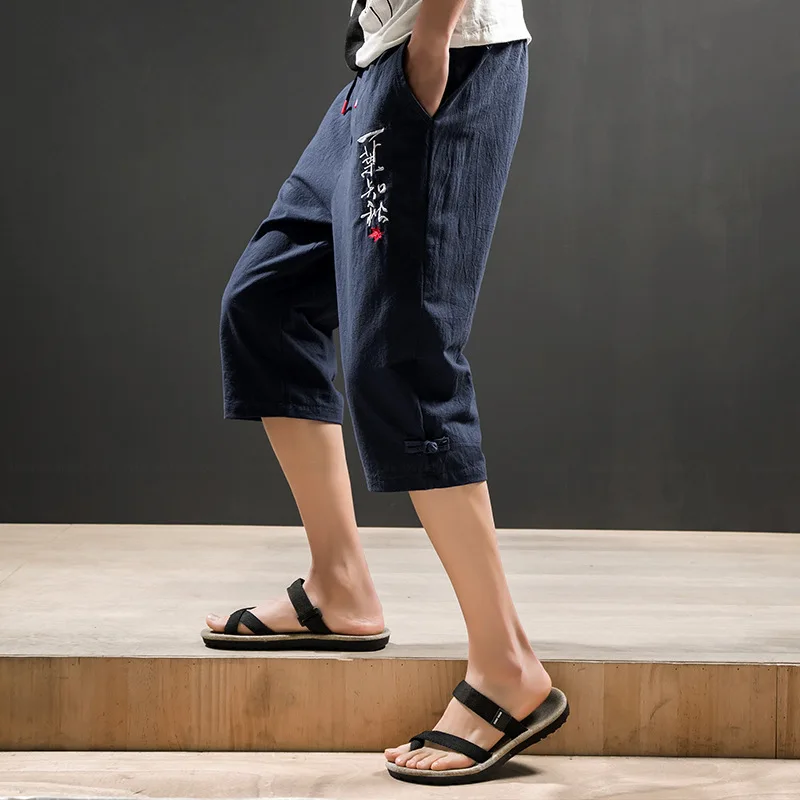 

Retro Chinese Style Fashion Casual Crane Embroidery Wide Leg Short Pants Japanese Harajuku Streetwear Beach Shorts Sweatpants