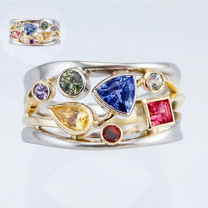 

Popular Gorgeous Two Tone Rings Women Cubic Zircon Wedding Ring Size 6-10