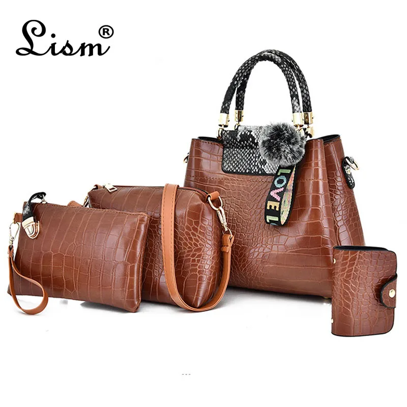 

4Pcs/Sets Handbag Women Shoulder Bags Bucket PU Composite Bags Female Crossbody Messenger Bag Purse Large Capacity Sac