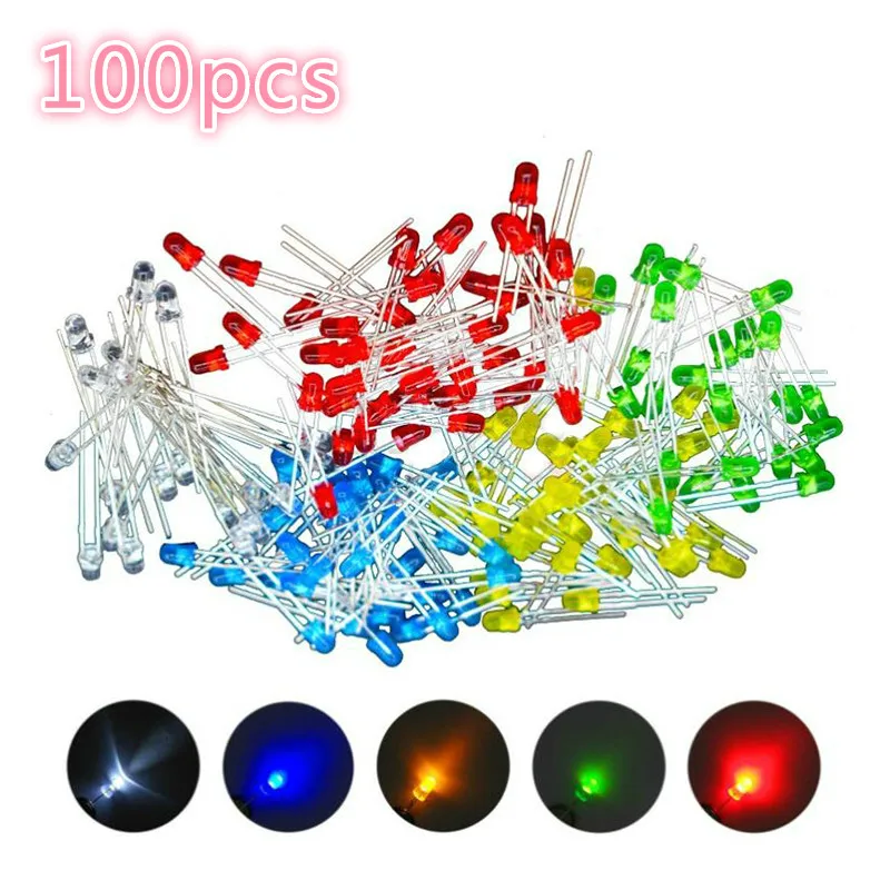 Светодиоды 3 мм красный зеленый синий желтый оранжевый белый светоизлучающие