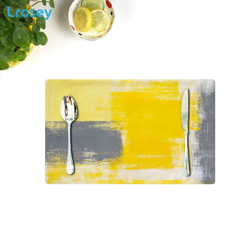 Yellow graffiti placemat simple modern ins cloth cotton and linen table mat insulation pad western food kitchen accessories | Дом и сад