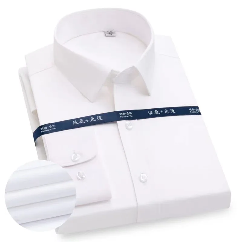 

2021 young men's shirt solid color long sleeve dad business casual dress shirt no iron plus fat shirt