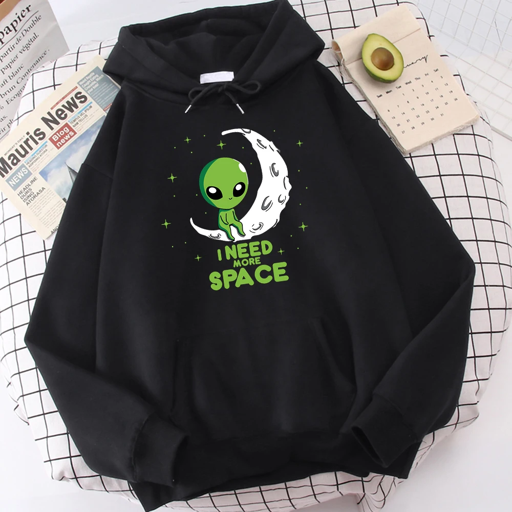 

I Need More Space Green Alien Printing Woman Hoodie Autumn Soft Hoody Harajuku Warm Sweatshirt Fashion Fleece Streetwear Men