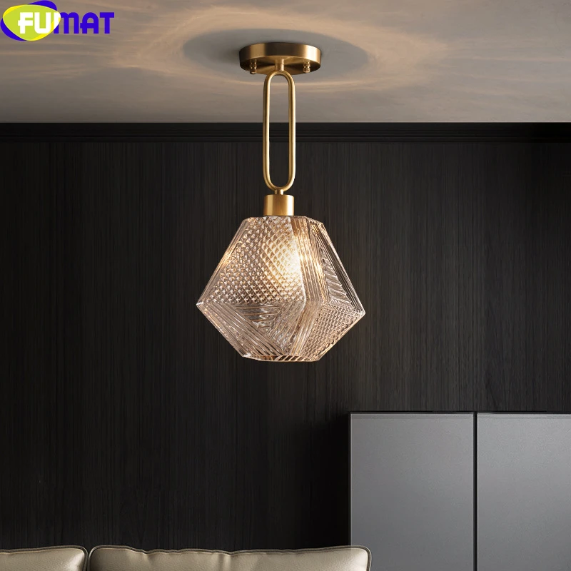 

FUMAT Crystal K9 Glass Ceiling Lamp Nordic Brief Style Plating Copper Gold Single For Bed Study Dinning Locker Room Aisle Decor