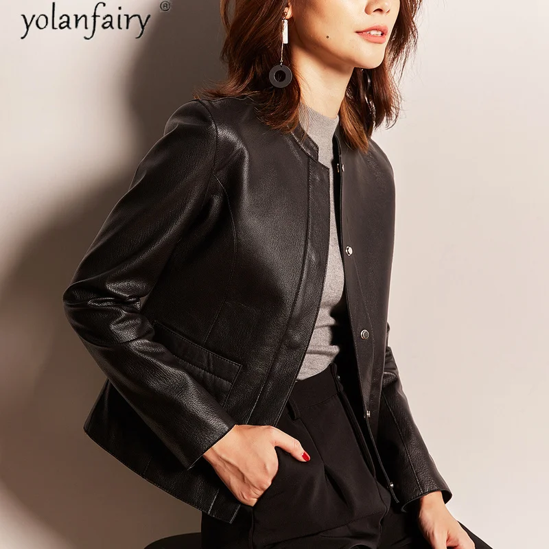 

Genuine Leather Jacket Women 100% Sheepskin Coat Female Jacket Spring Autumn Short Vintage Women's Leather Jackets 2020 KJ5202
