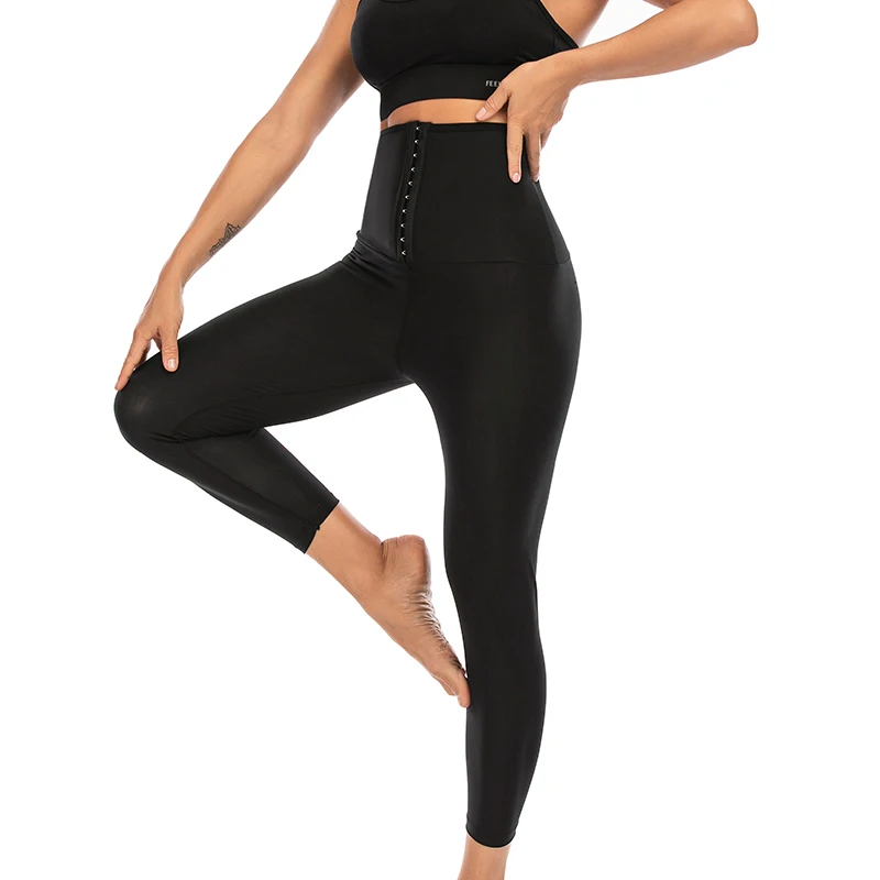 

YBFDO Waist Trainers Sweat Sauna Pants Body Shaper Slimming Pants Women Tummy Three-breasted Hot Thermo Leggings Fitness Workout