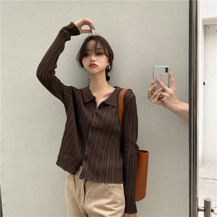 Тонкий вязаный кардиган женская одежда уличный свитер на весну и осень маленькое
