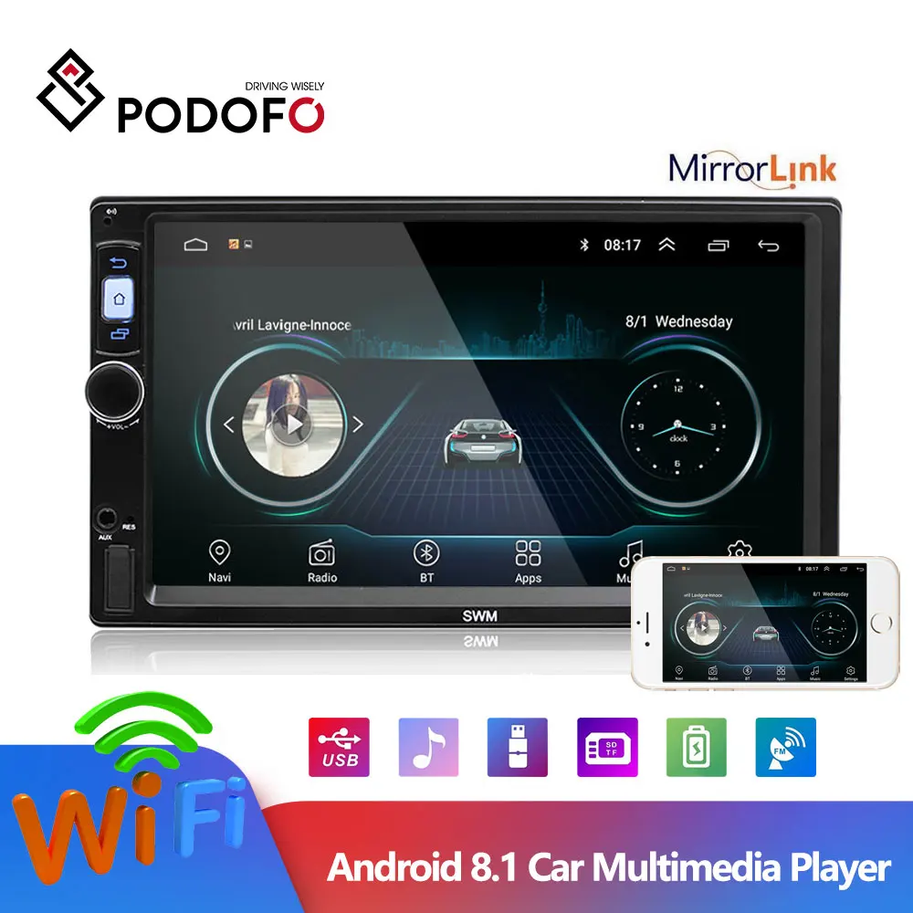 Podofo 2Din Android 8,1 Кассетный рекордер стерео автомобильный Радио авторадио " gps WIFI мультимедийный проигрыватель MP5 Bluetooth аудио стерео
