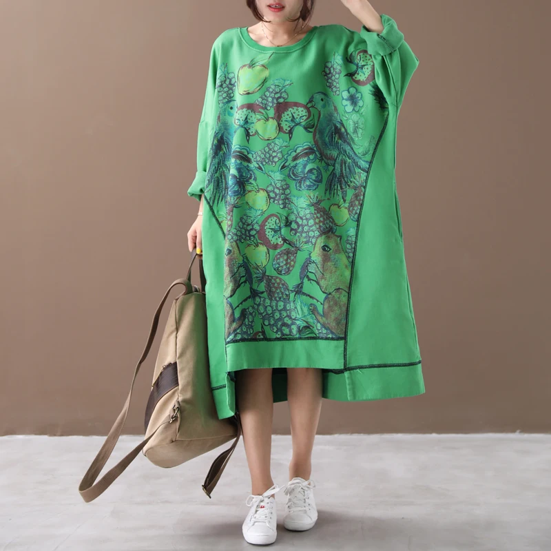Женское платье Осень Зима Большие Размеры свободное ретро 2019 Новое с круглым