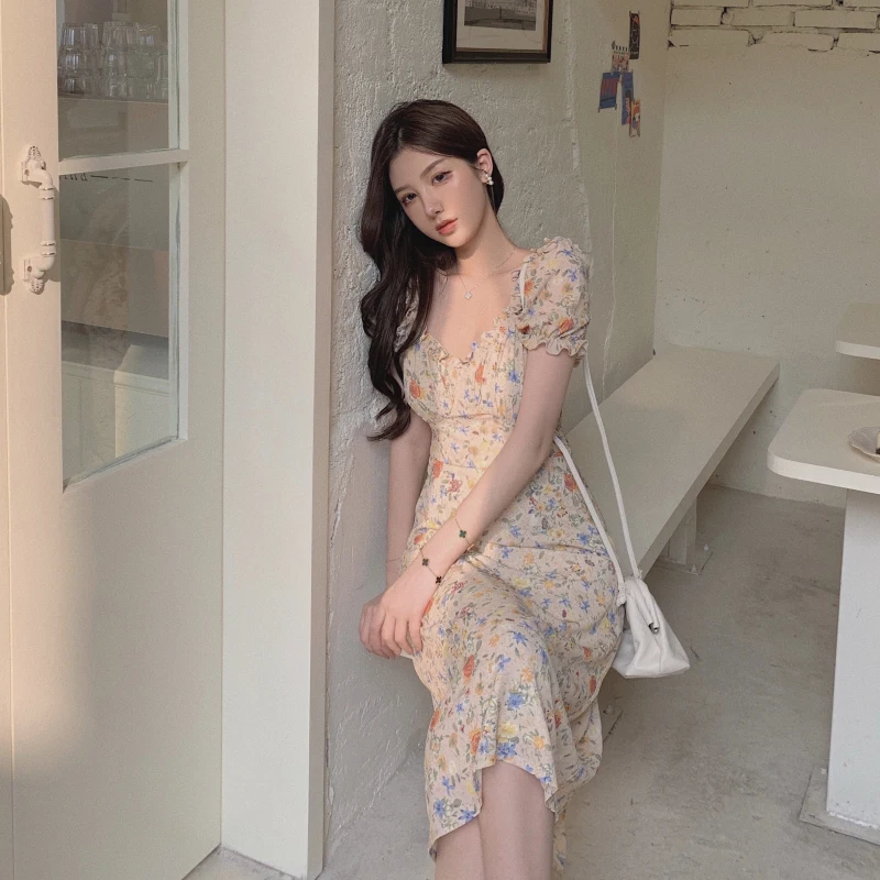 Платье женское Винтажное с глубоким V-образным вырезом и оборками пикантное