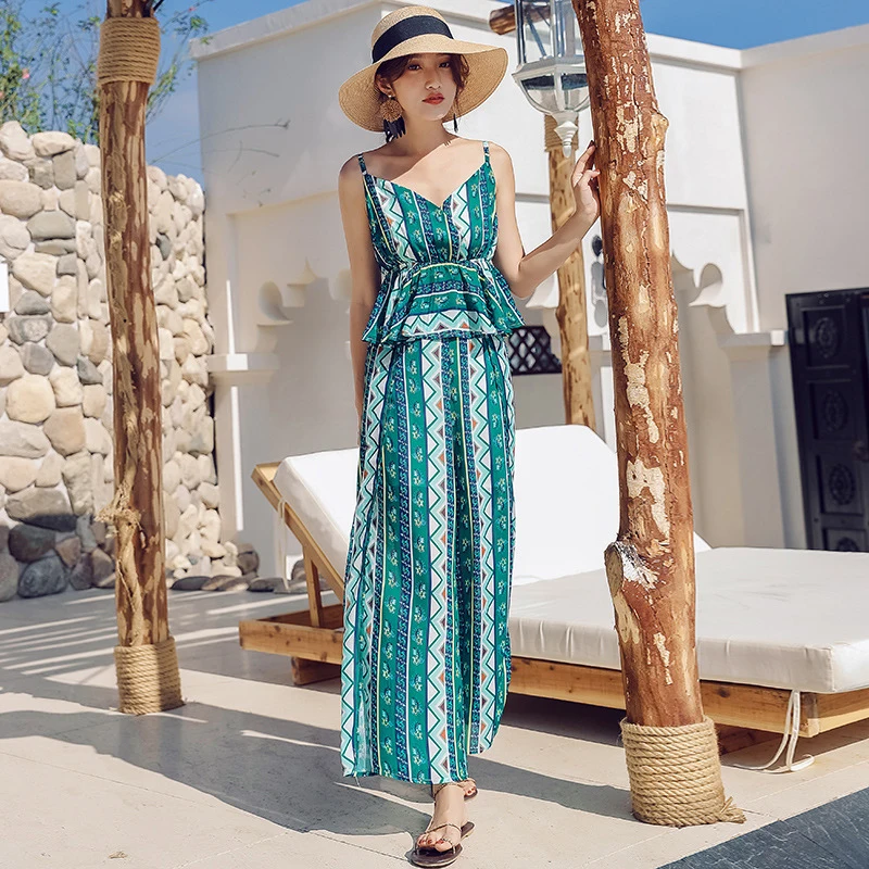 

New arrival women temperament sexy off shoulder shirt vintage long loose pant fashion wild trend cute summer print women set