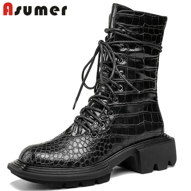 

Asumer/2021 г.; Лидер продаж; Женские ботильоны на толстой подошве; Осенне-зимние ботинки с круглым носком, украшенные камнями; Женская обувь из на...