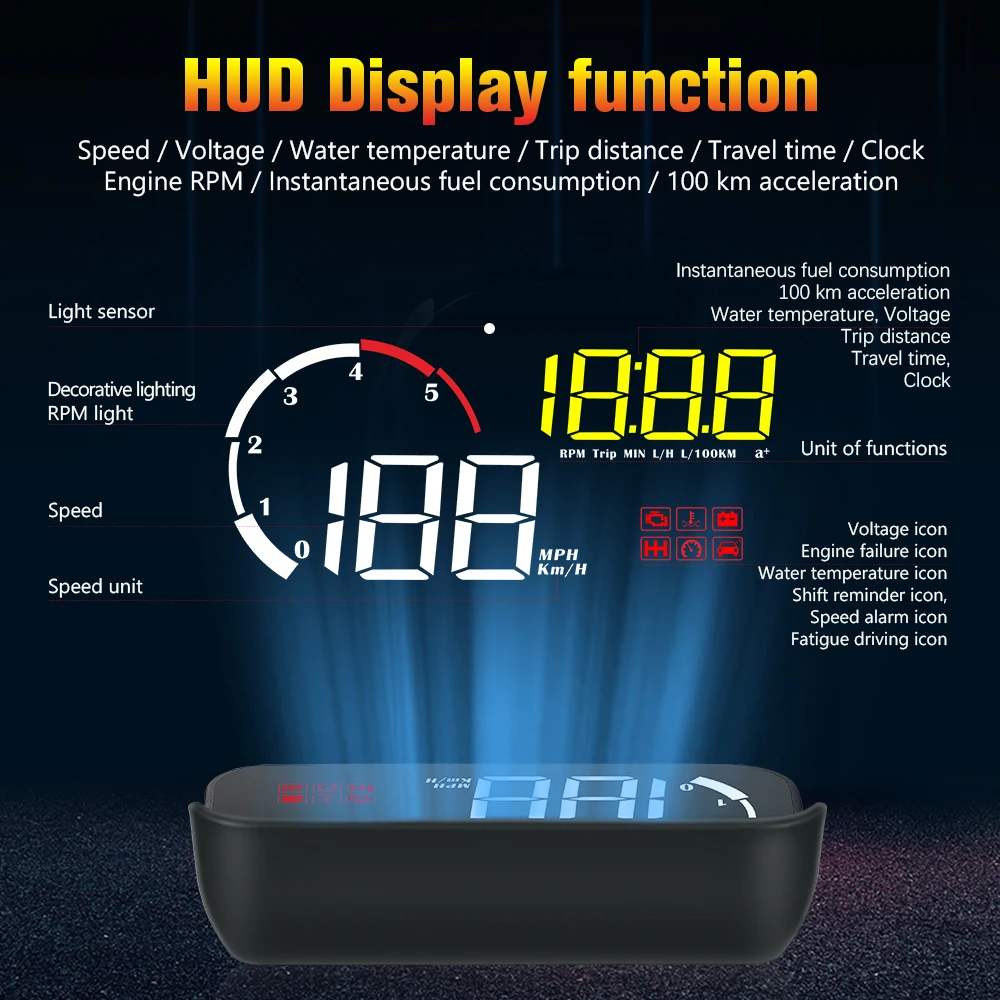 

Новый Автомобильный дисплей HUD M10 лучше, чем A100S, дисплей на голову OBD2, Предупреждение о превышении скорости, автоматическая электронная темп...