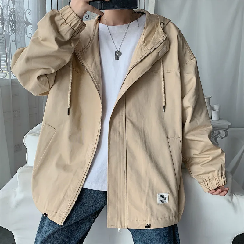

Fall Cotton Spring Streetwear Jacket Men Trend Spring Wear Korean Loose Hooded Jacket Student Handsome Tide Brand Men's Wear