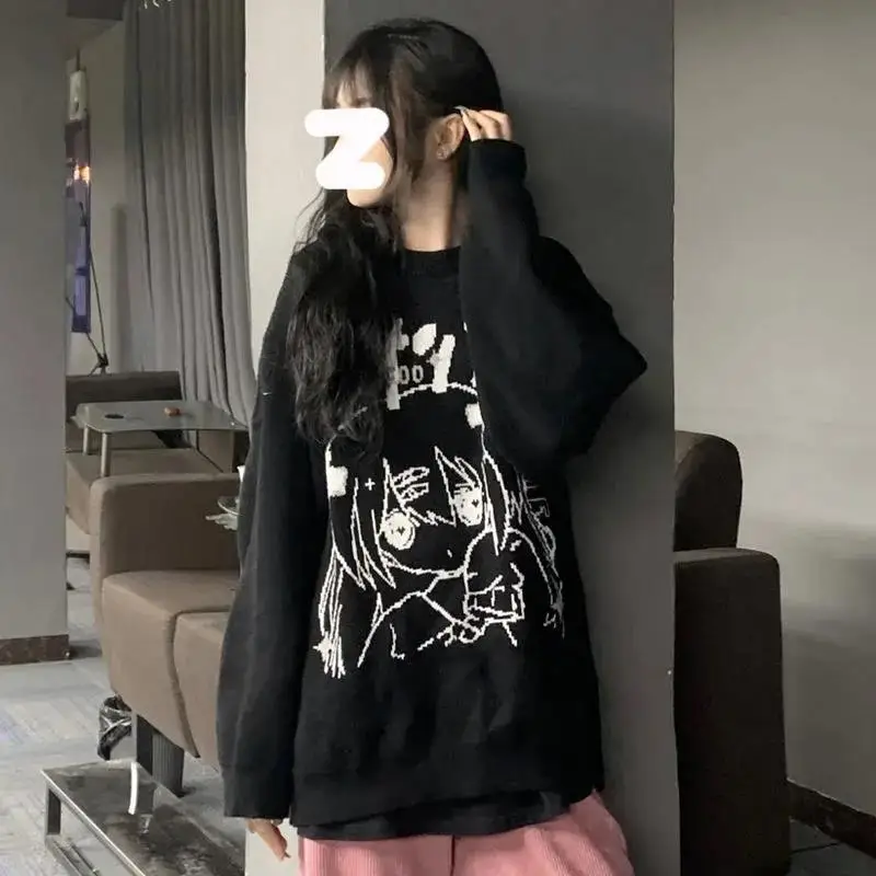 Sweater Oversize Y2k Tops Long Sleeve Winter Clothes Women Jumper Anime Pullover Streetwear Knitted Coat Vintage Korean Clothing | Женская