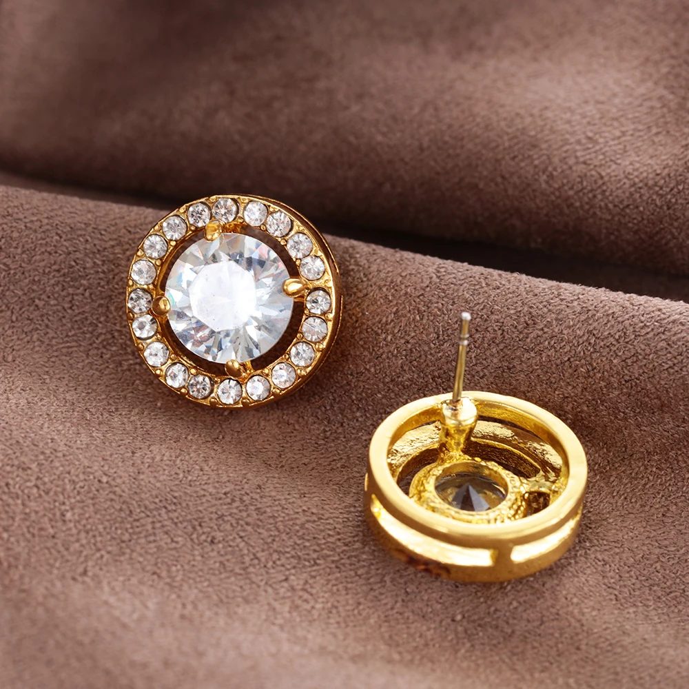 Серьги-гвоздики с бриллиантами Круглые 18 карат из белого золота | Украшения и