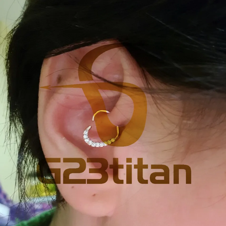 G23titan Серебро Любовь Сердце Стиль уха Daith пирсинг Кольца Кристалл Спиральные серьги имитация пирсинга перегородка кольцо в нос ювелирные изделия для тела