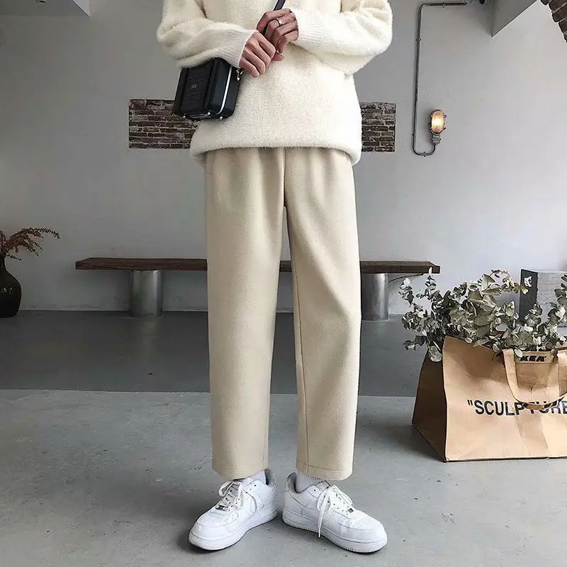 

pants man Autumn winter woolen loose wild solid wide-leg pant fashion street overalls Japanese trousers wild men clothes