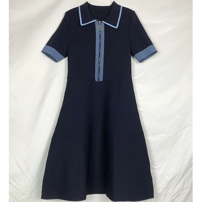 

Elegant Summer New Style Lapel Short Sleeve Slim Slimming Knit Dress Female Dress