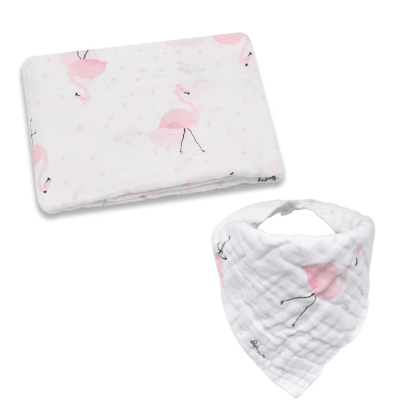 Pink Flamingo Пеленка+ нагрудник, детские пеленки, мягкие одеяла для новорожденных, банные газовые спальные принадлежности, чехол для коляски - Цвет: Pink Flamingo