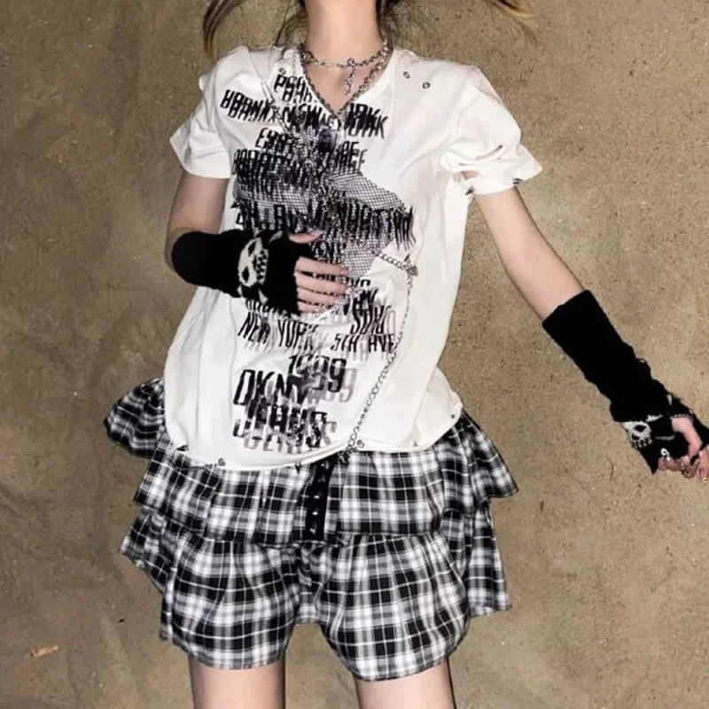 

Fernan Goth T-shirts Women Harajuku Letter Print Graphic Tees Mall Goth Long Sleeve Y2k Aesthetic Top Korean Grunge Punk Clothes