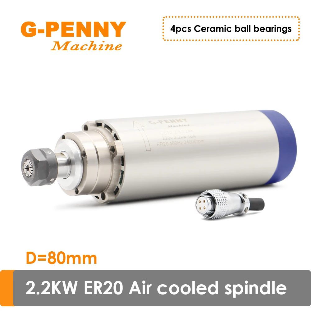 220V 380V 2.2KW CNC Air Cooling Spindle motor ER20 4pcs Ceramic  bearings 400Hz 80mm Air coolant spindle for engraving milling!