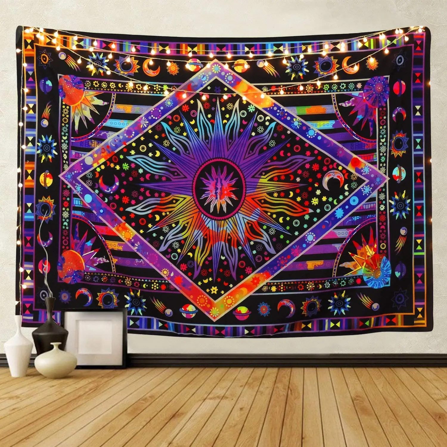 

Tie Dye Purple Burning Sun Tapestry Psychedelic Celestial Sun Moon Planet Bohemian Wall Hanging