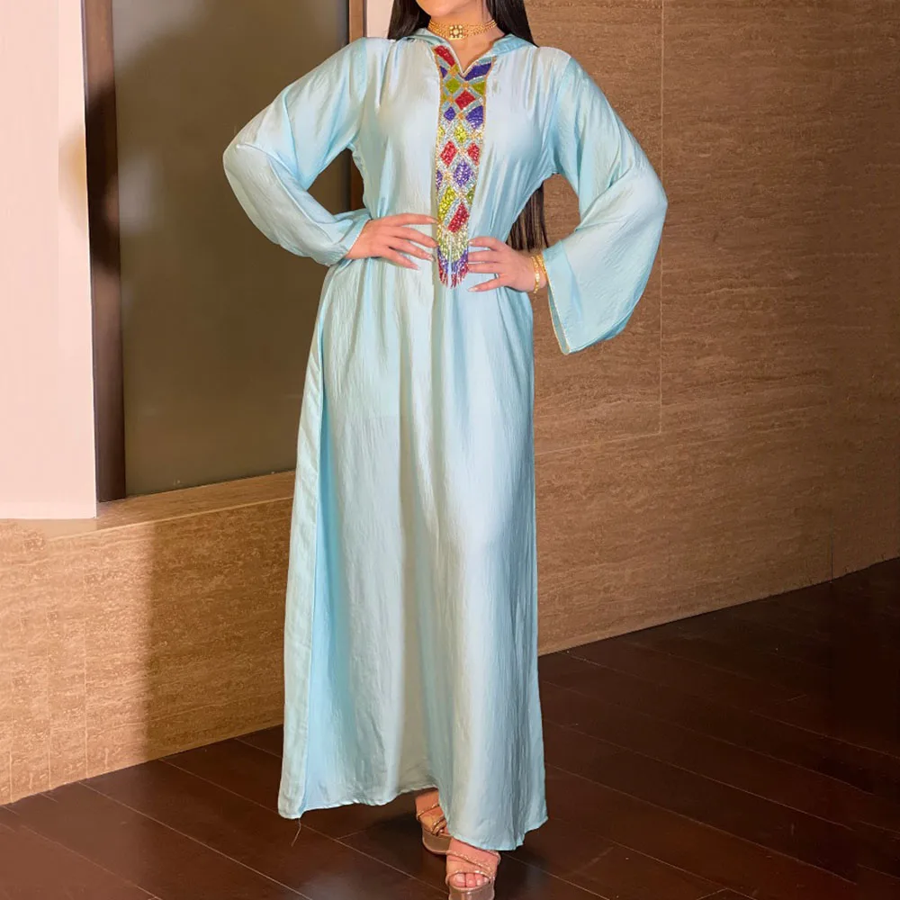 

Женское платье с капюшоном, однотонное повседневное свободное платье в мусульманском стиле с длинным рукавом и простым дизайном, осень 2021