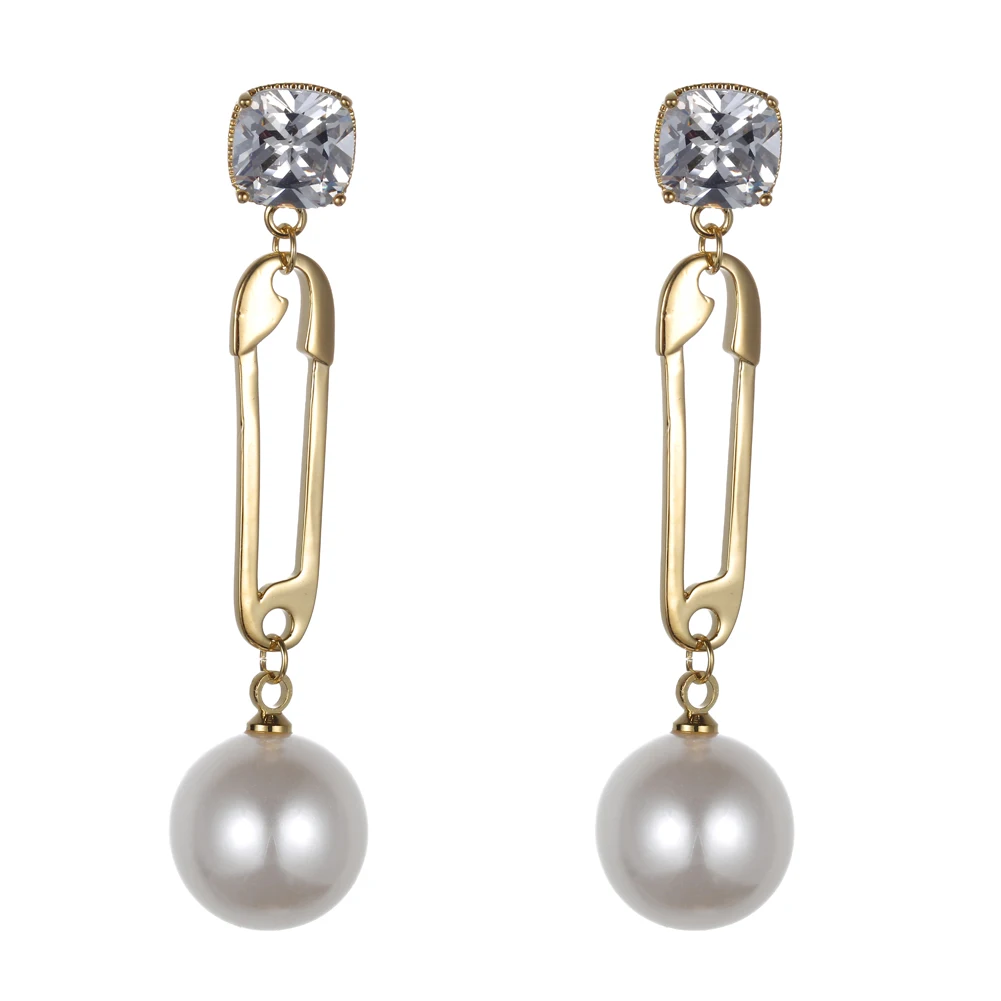 Модные ювелирные изделия KIVN фианиты безопасная булавка жемчуг висячие серьги